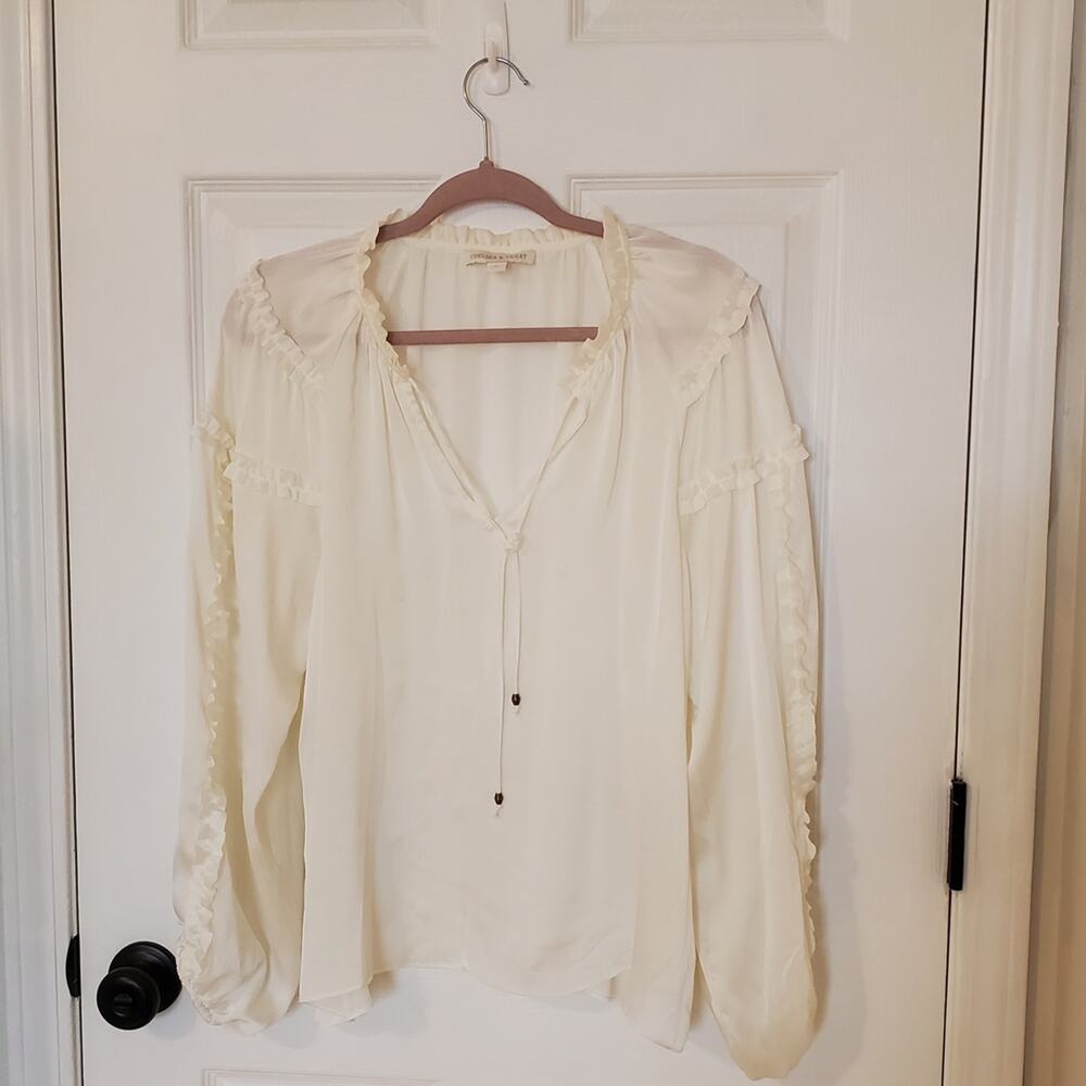 Chelsea & Violet Ivory Romantic Sheer Ruffle Blouse Victorian Romantic V-Neck L